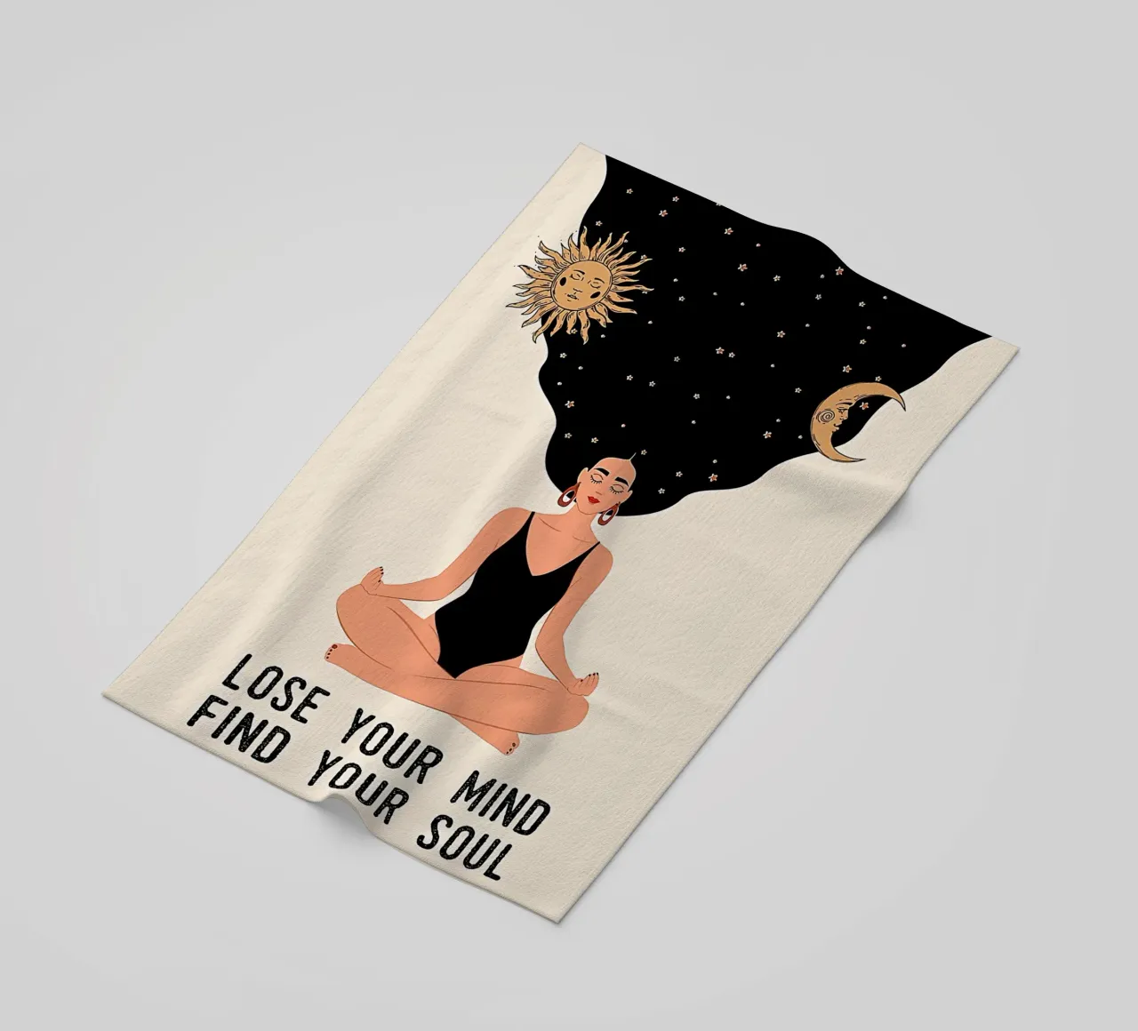 Meditating Girl Lose Your Mind, Find Your Soul beach towel by Aaronshop