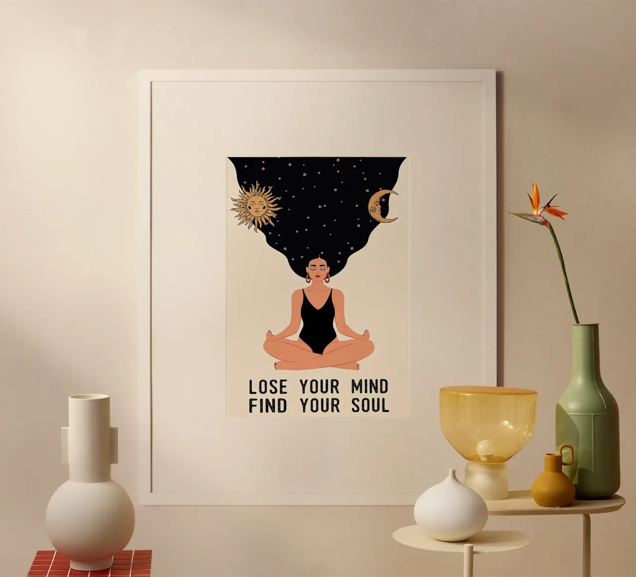 La ragazza che medita Perde la mente, trova l'anima poster con telaio in alluminio da Aaronshop