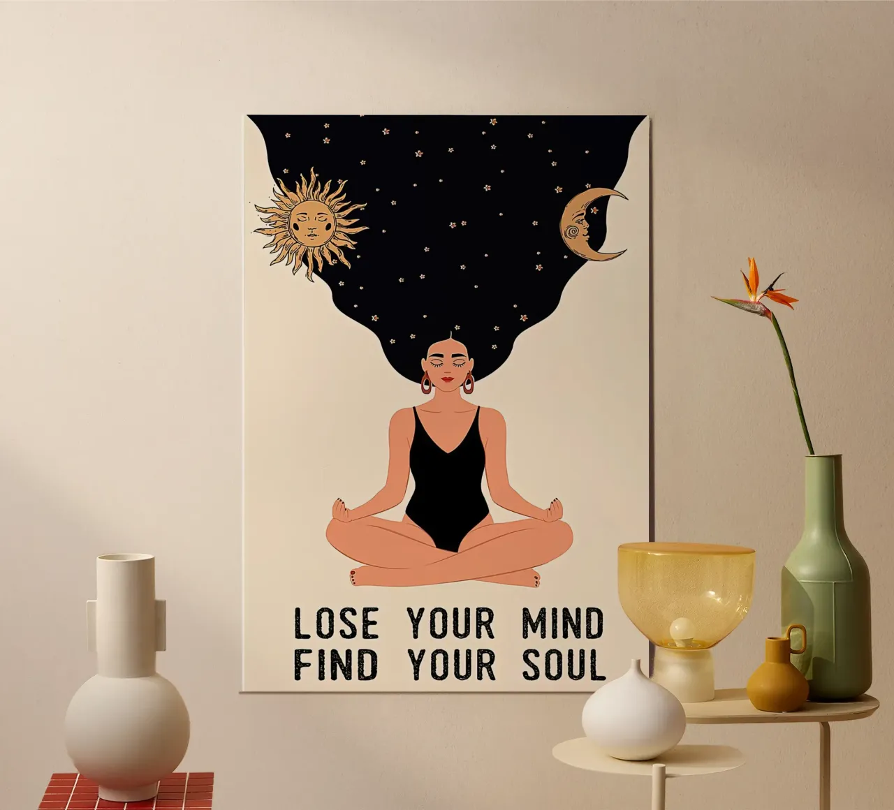 La ragazza che medita Perde la mente, trova l'anima poster con telaio in alluminio da Aaronshop