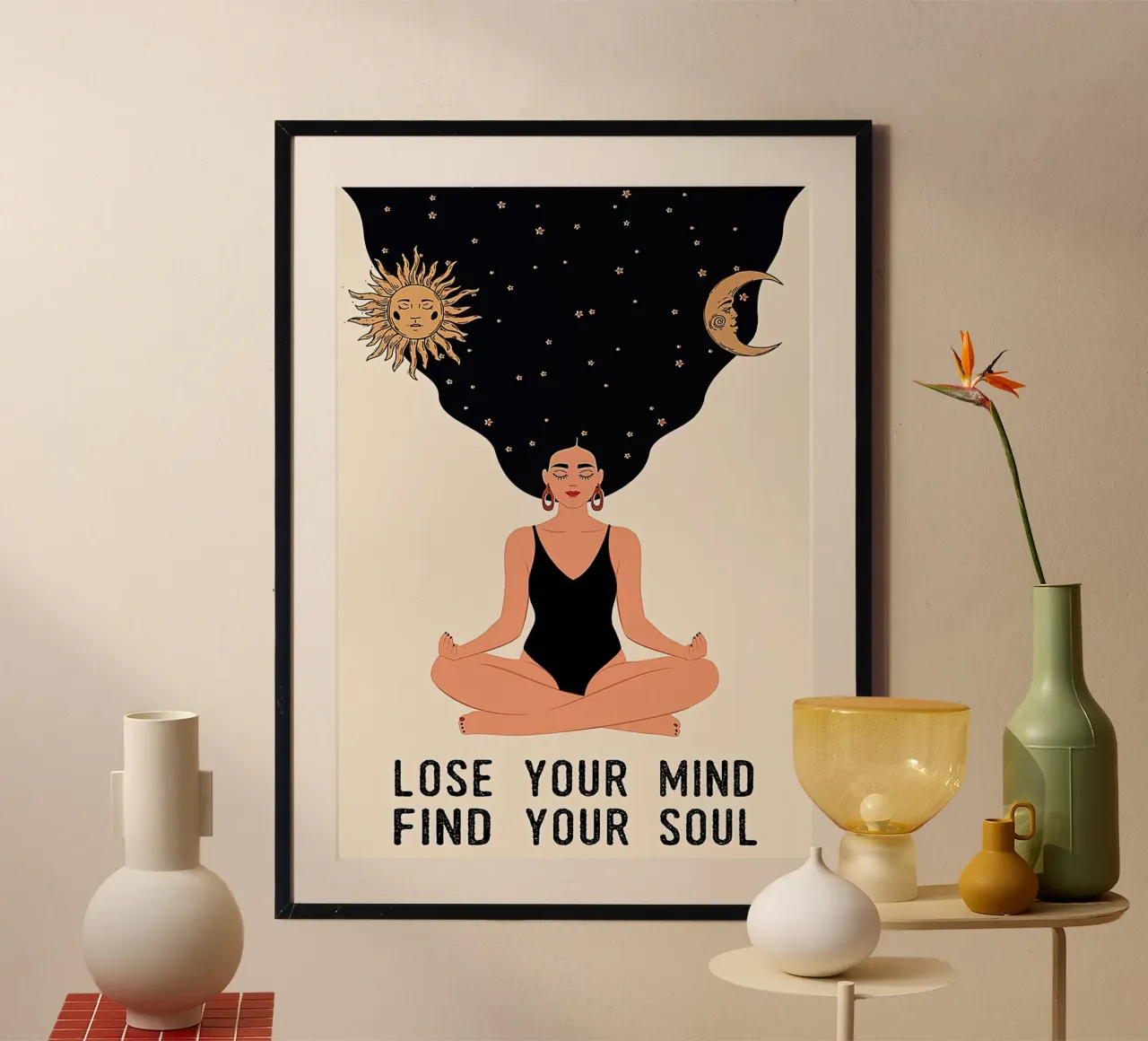 La ragazza che medita Perde la mente, trova l'anima poster con telaio in alluminio da Aaronshop