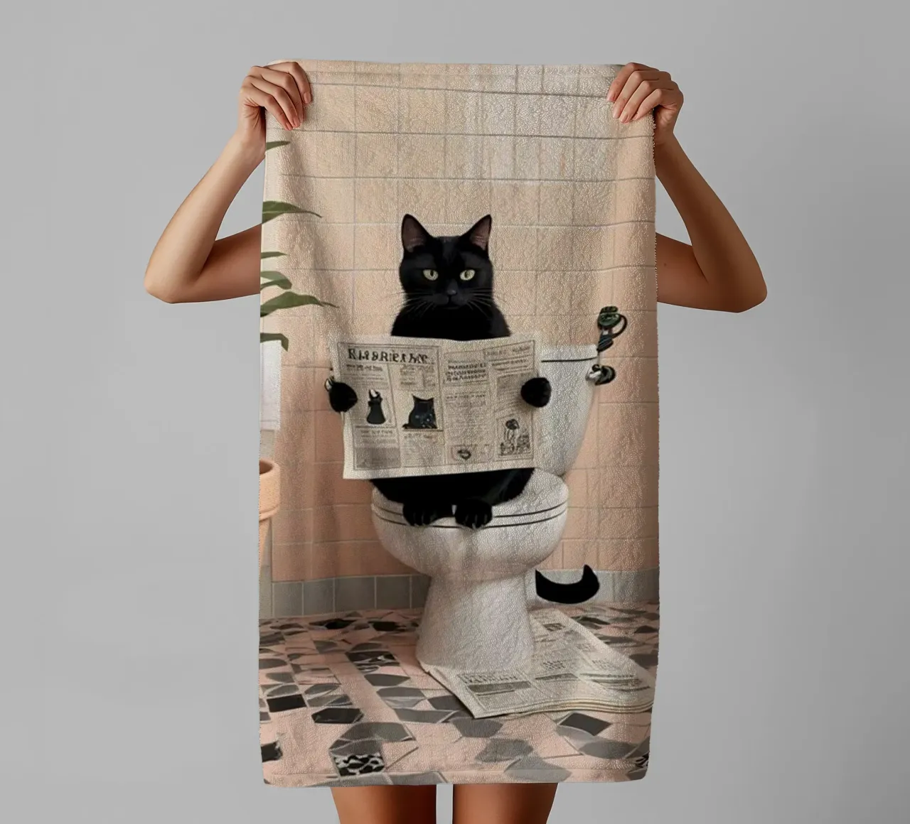 Black Cat on toilet towel by Betty Shops