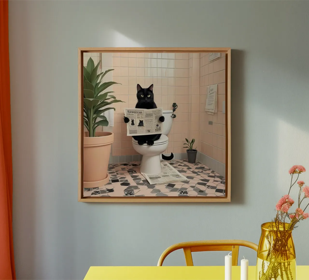 Gatto nero sul water tela con Cornice a cassetta da Betty Shops