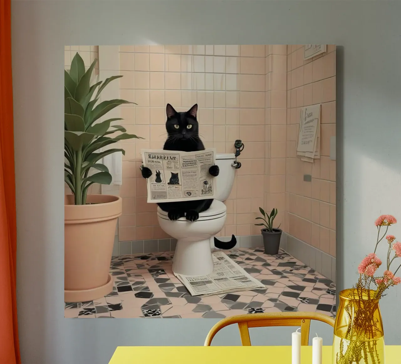 Gatto nero sul water tela con Cornice a cassetta da Betty Shops