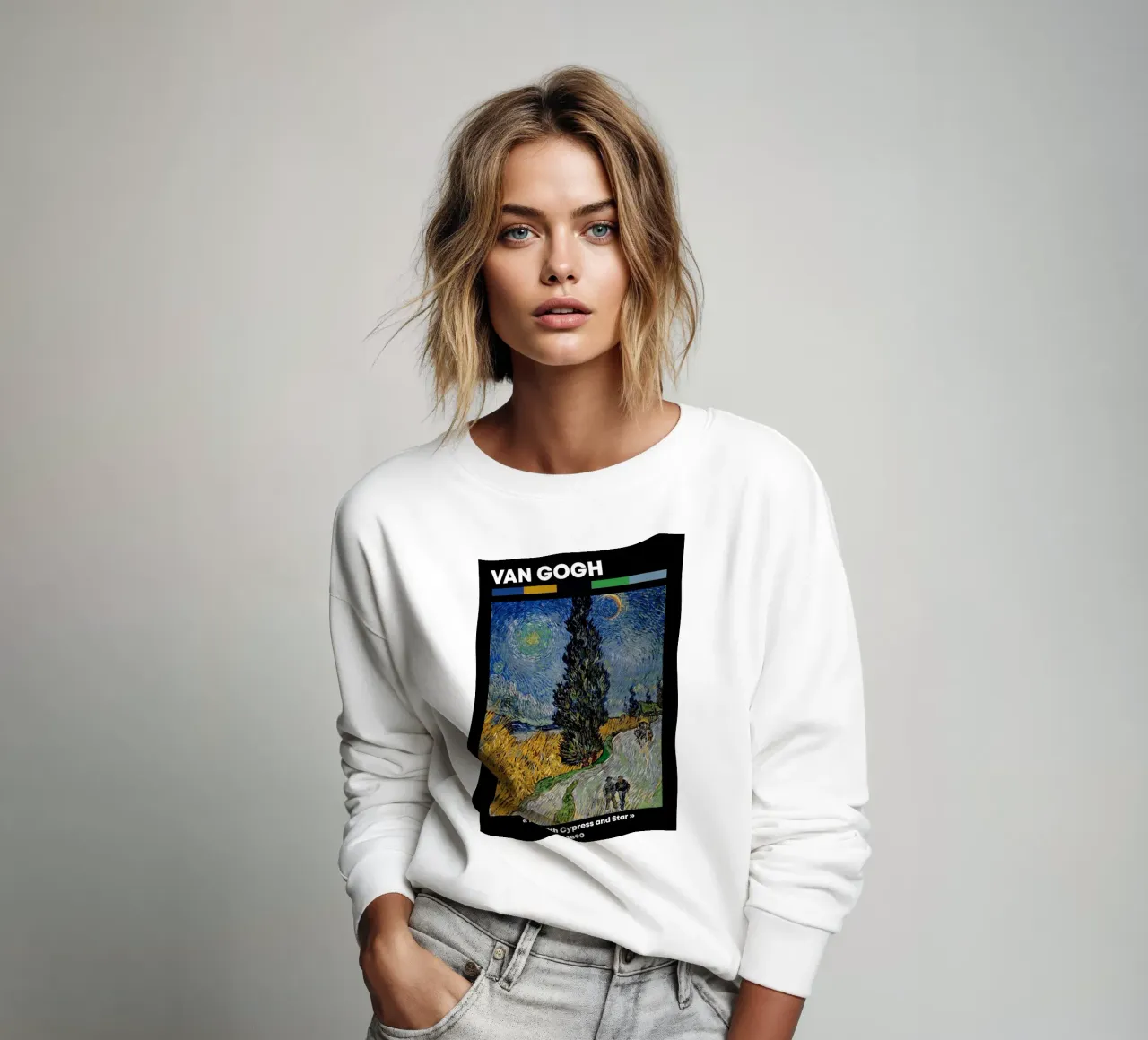Strada di Van Gogh con cipresso e stella - Notte post-impressionista felpa da NorwesClub
