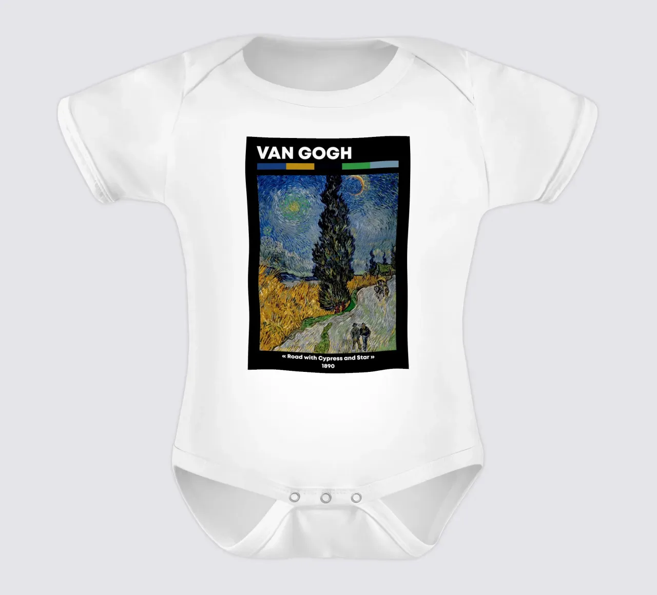 Strada di Van Gogh con cipresso e stella - Notte post-impressionista body neonato maniche corte da NorwesClub