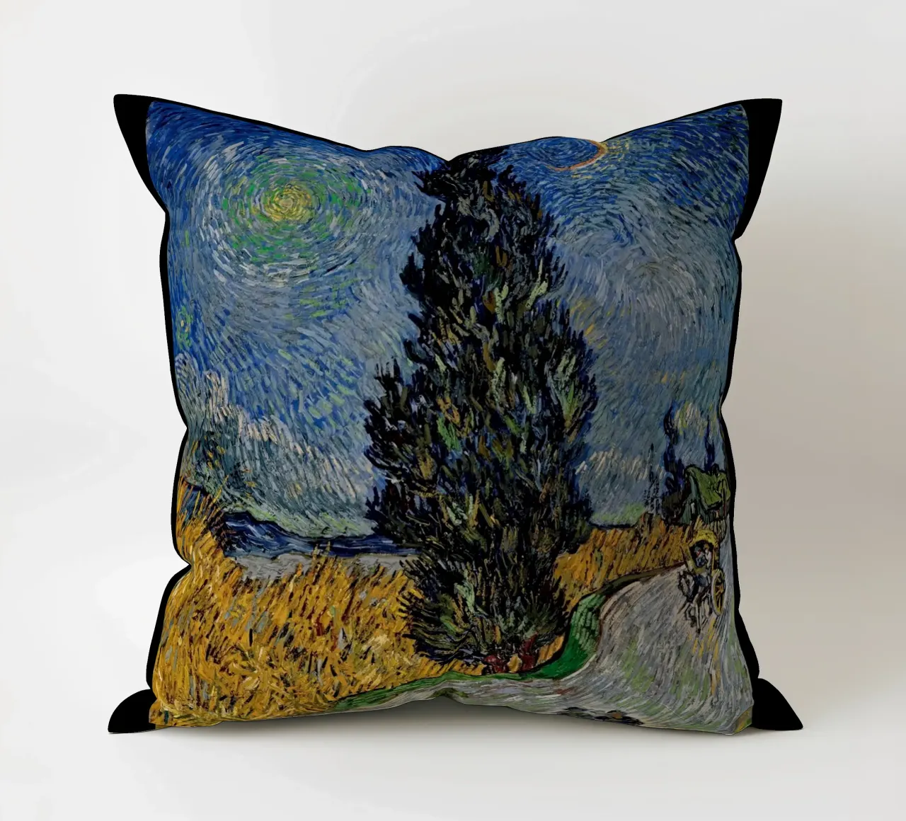 Strada di Van Gogh con cipresso e stella - Notte post-impressionista cuscino da NorwesClub
