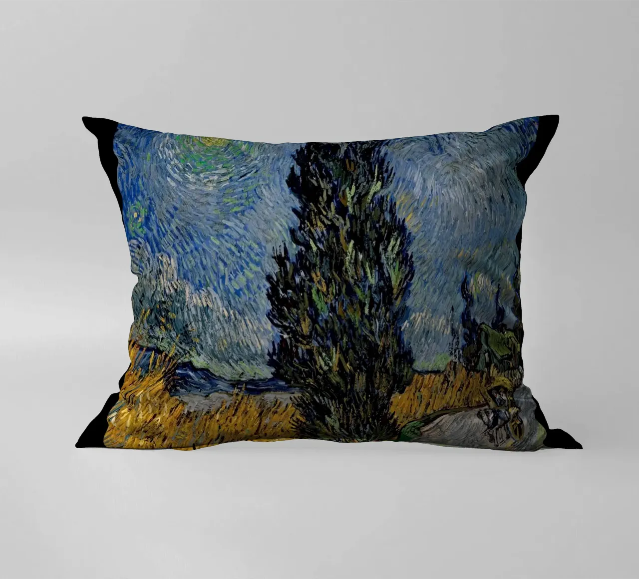 Strada di Van Gogh con cipresso e stella - Notte post-impressionista cuscino da NorwesClub