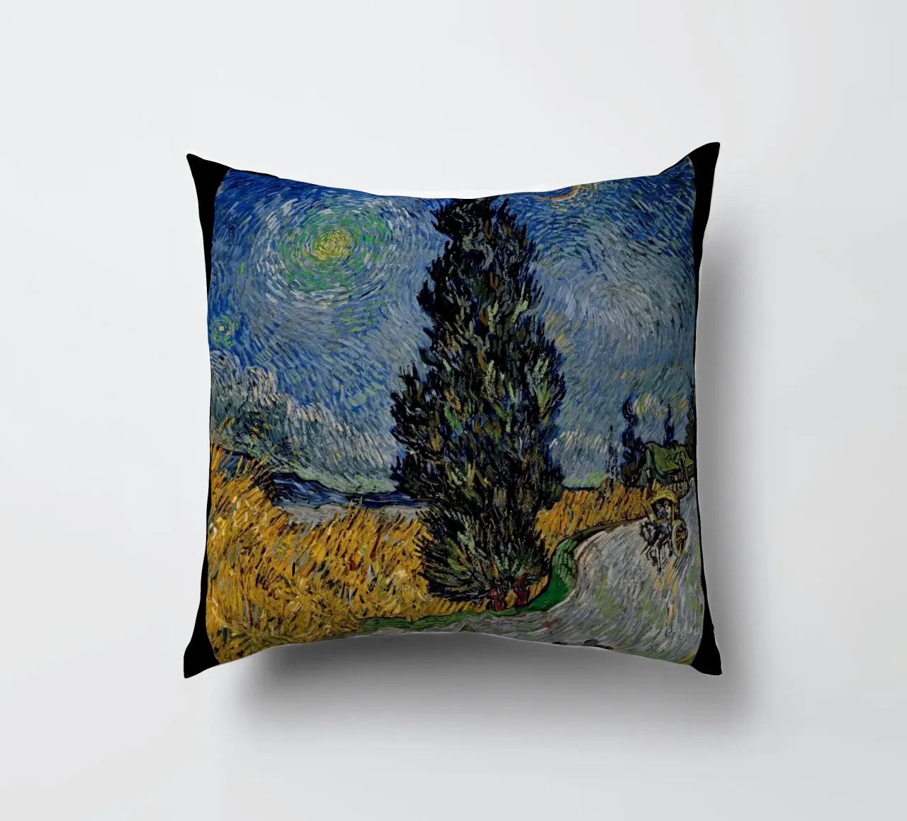 Strada di Van Gogh con cipresso e stella - Notte post-impressionista cuscino da NorwesClub