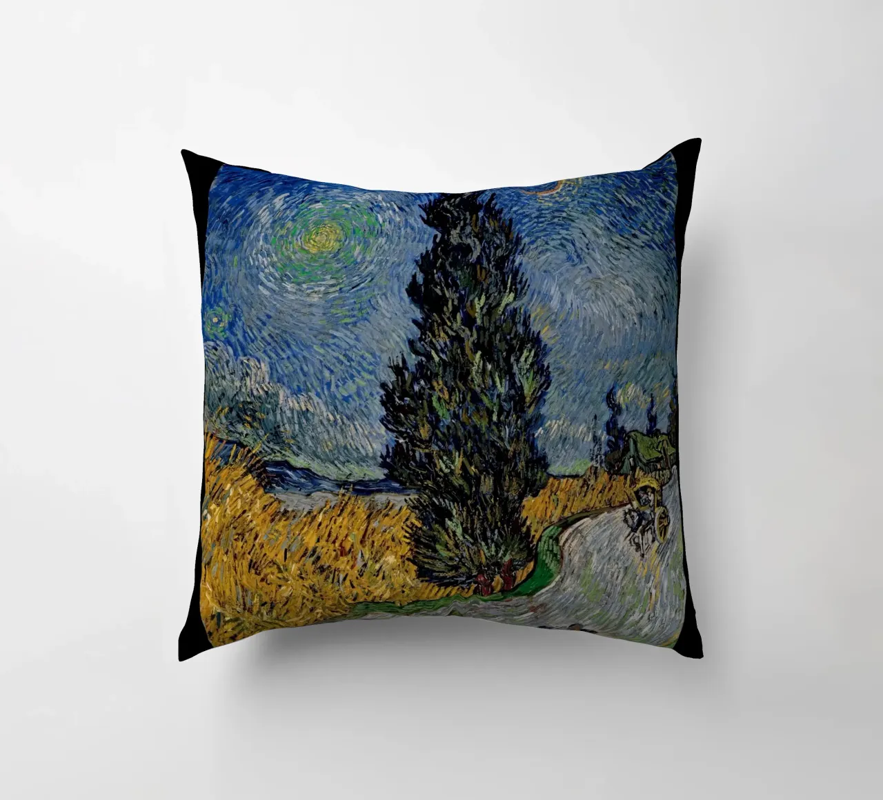 Strada di Van Gogh con cipresso e stella - Notte post-impressionista cuscino da NorwesClub