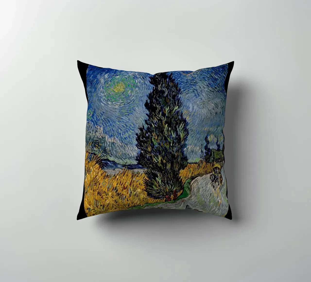 Strada di Van Gogh con cipresso e stella - Notte post-impressionista cuscino da NorwesClub