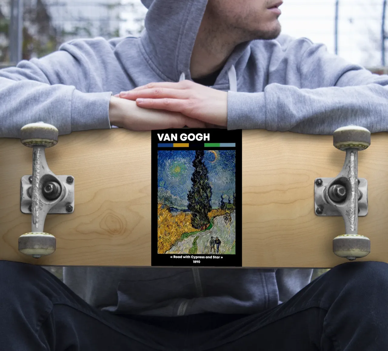 Van Gogh Route avec cyprès et étoile - Nuit post-impressionniste autocollant de NorwesClub
