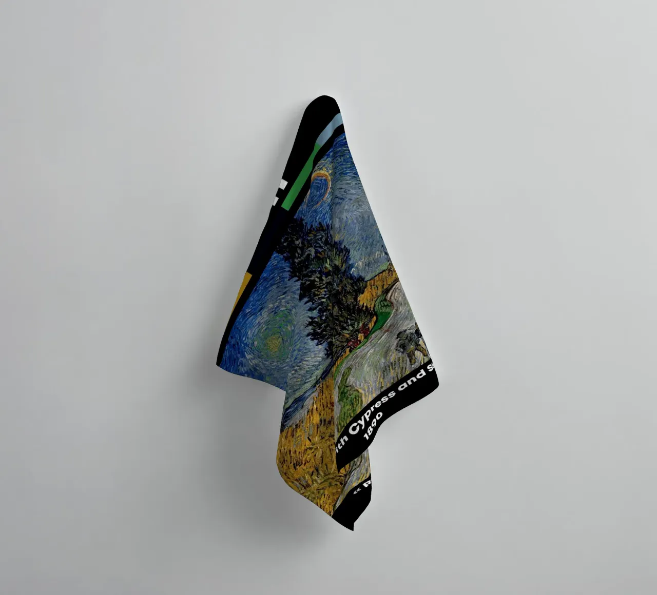 Strada di Van Gogh con cipresso e stella - Notte post-impressionista asciugamano da bagno da NorwesClub