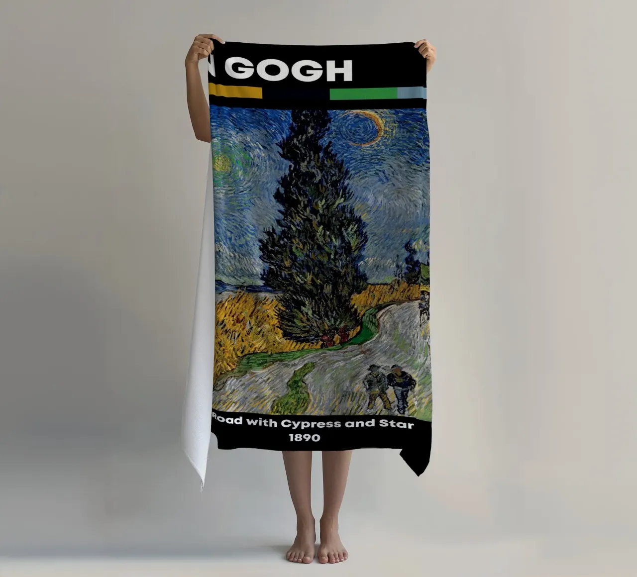 Strada di Van Gogh con cipresso e stella - Notte post-impressionista telo mare da NorwesClub