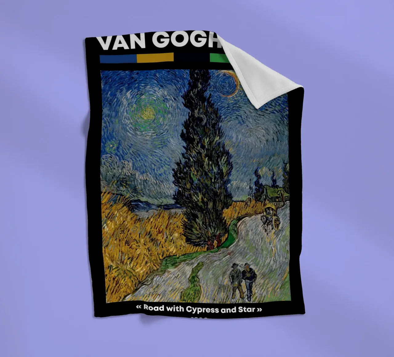 Strada di Van Gogh con cipresso e stella - Notte post-impressionista coperta in pile da NorwesClub