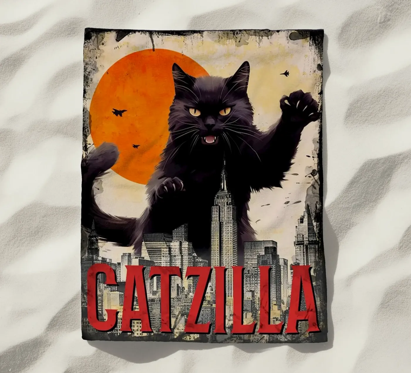 The Catzilla beach towel by Betty Shops