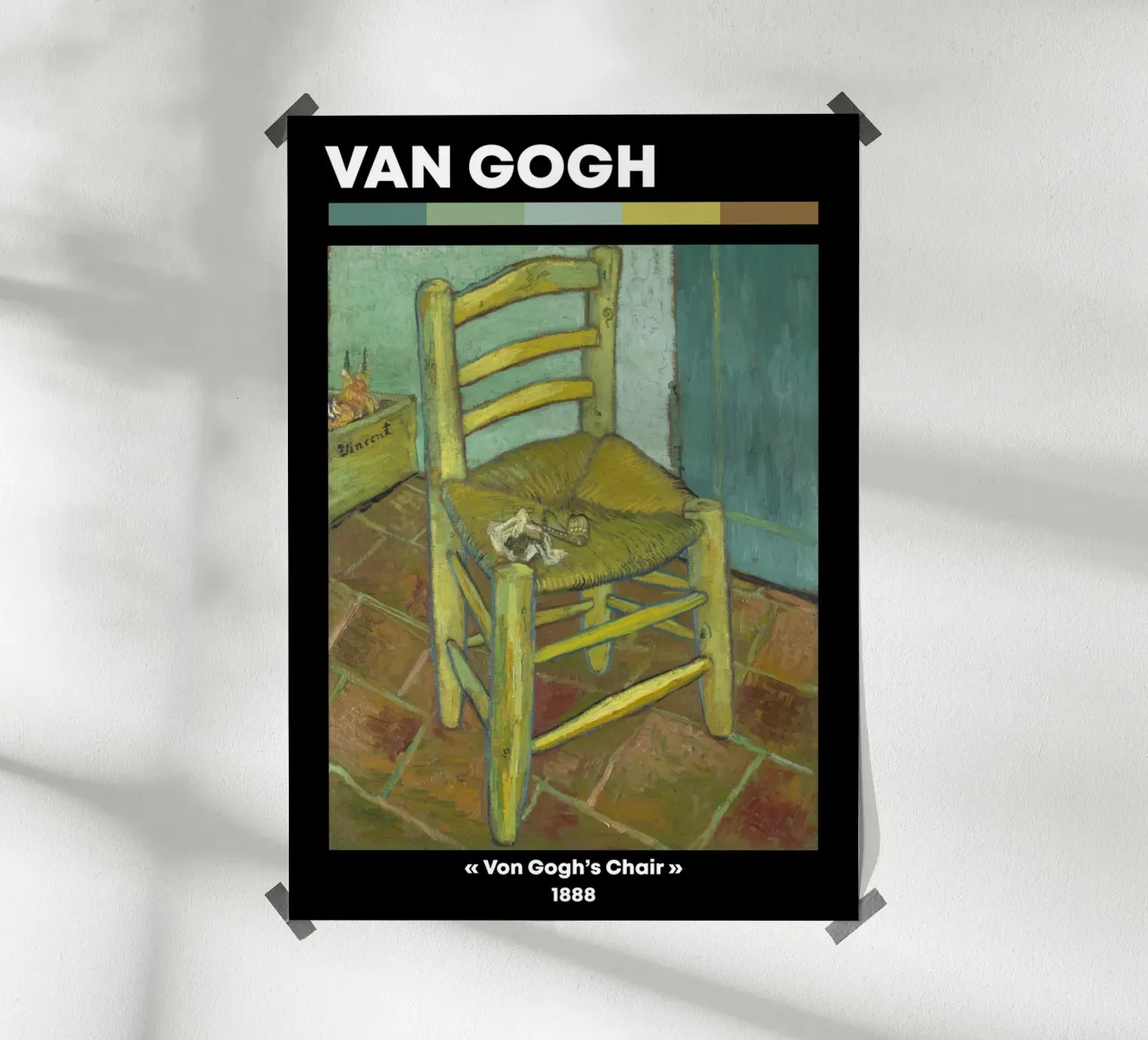 Van Goghs Stuhl - Post-impressionistisches Stillleben Heimtextilien Poster mit Holzrahmen von NorwesClub