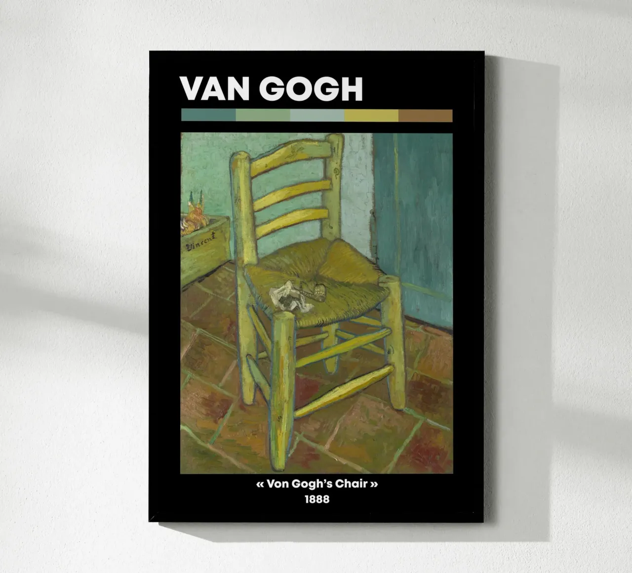 Van Goghs Stuhl - Post-impressionistisches Stillleben Heimtextilien Poster mit Holzrahmen von NorwesClub