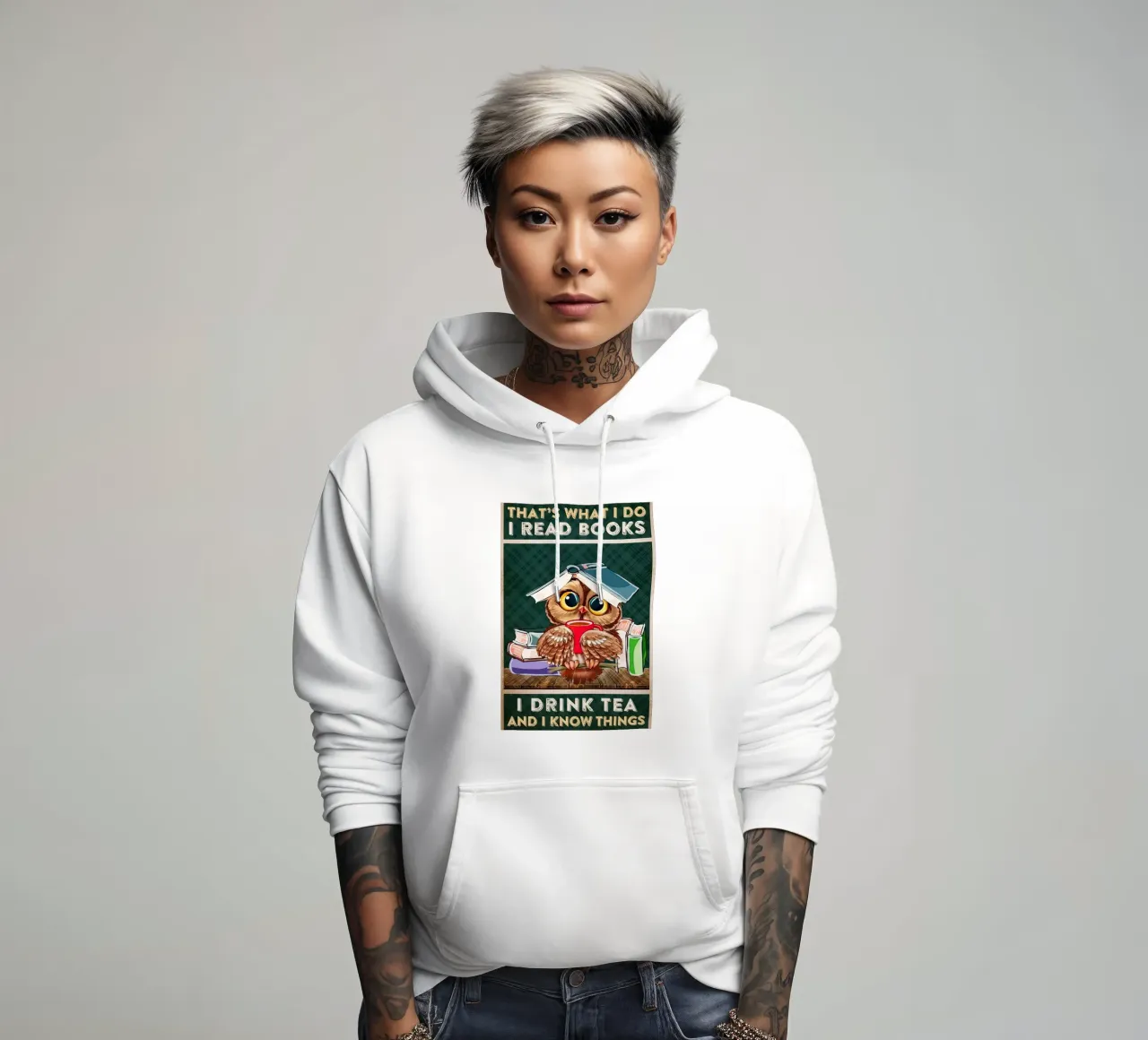 Gufo Leggo libri Bevo tè e so delle cose felpa con cappuccio da Aaronshop