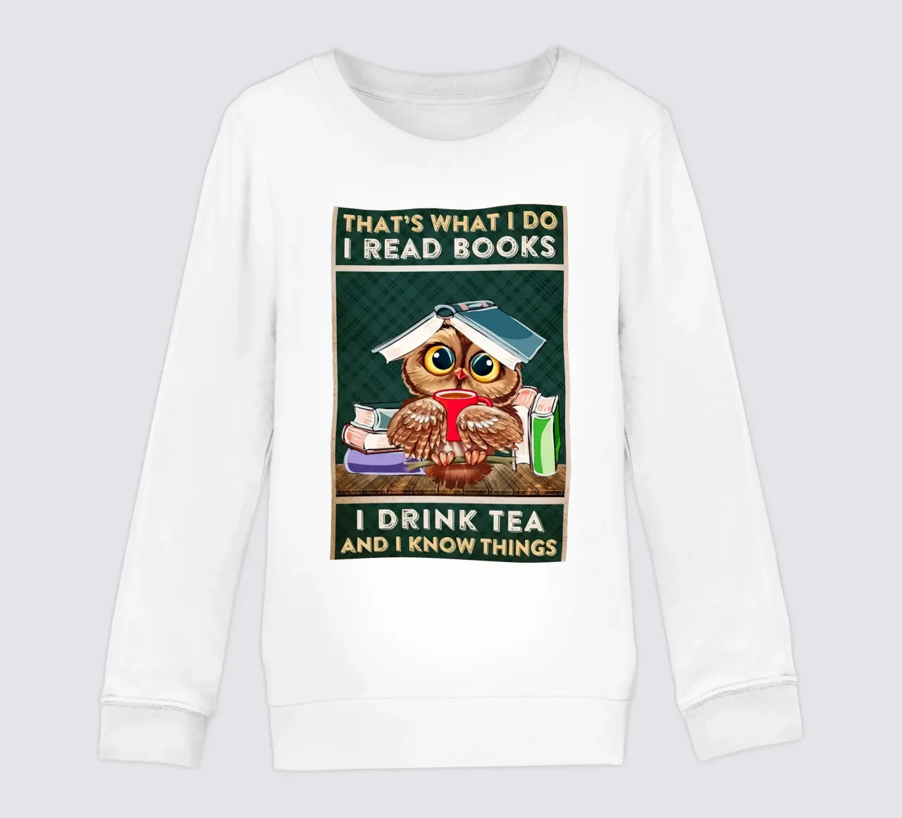 Búho Leo libros Bebo té y sé cosas sudadera para niño de Aaronshop