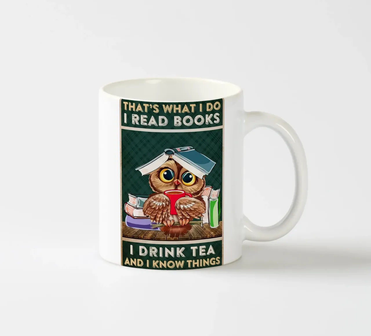 Gufo Leggo libri Bevo tè e so delle cose tazza in ceramica da Aaronshop