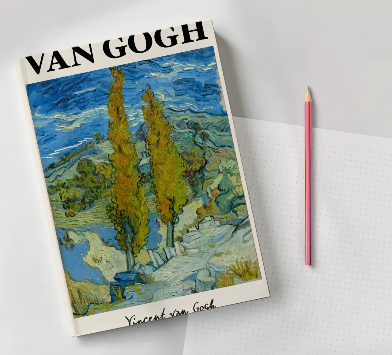 Van Goghs Pappeln - Post-Impressionistische Landschaft Kunstdruck Notizbuch von NorwesClub