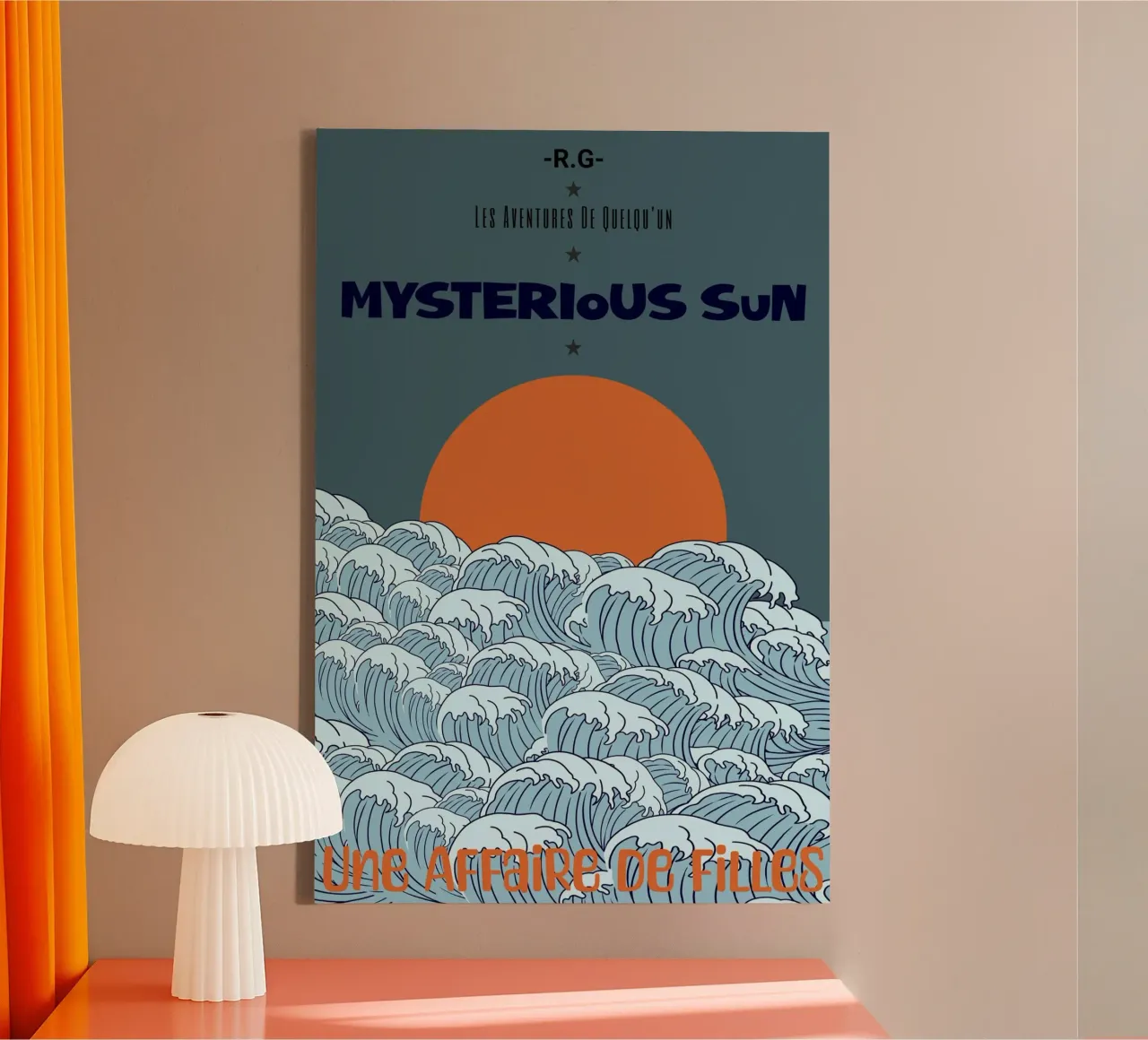 Mysterious Sun Waves | Retro Ocean Poster Art tela con Cornice a cassetta da Une Affaire de Filles
