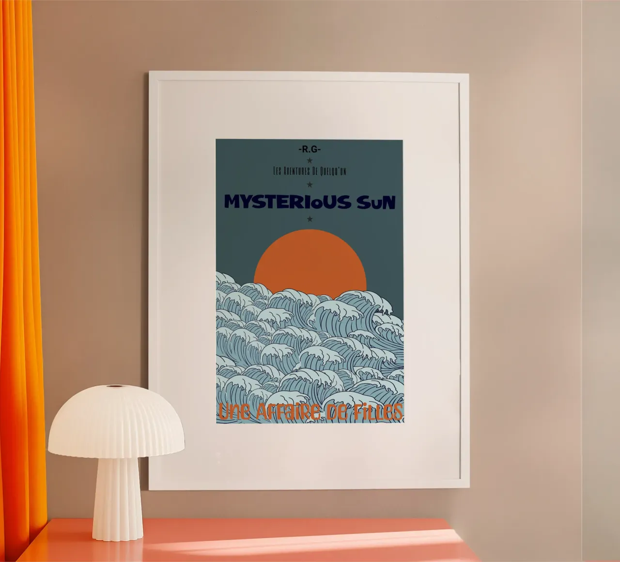 Mysterious Sun Waves | Retro Ocean Poster Art poster con telaio in alluminio da Une Affaire de Filles