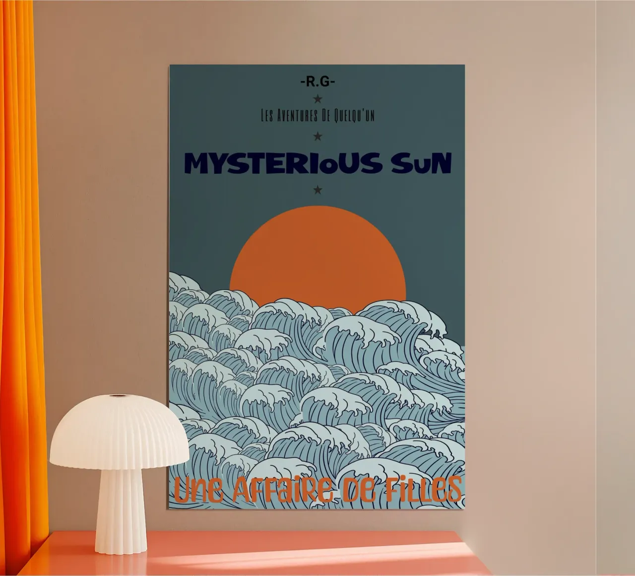 Mysterious Sun Waves | Retro Ocean Poster Art poster con telaio in alluminio da Une Affaire de Filles