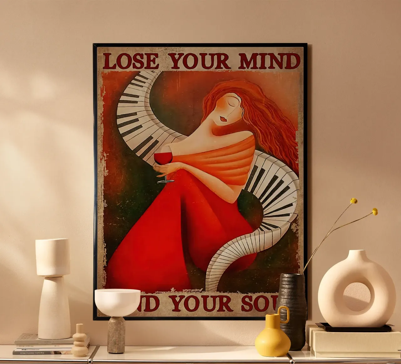 Pianoforte e vino, Perdere la testa, ritrovare l'anima poster con telaio in alluminio da Aaronshop