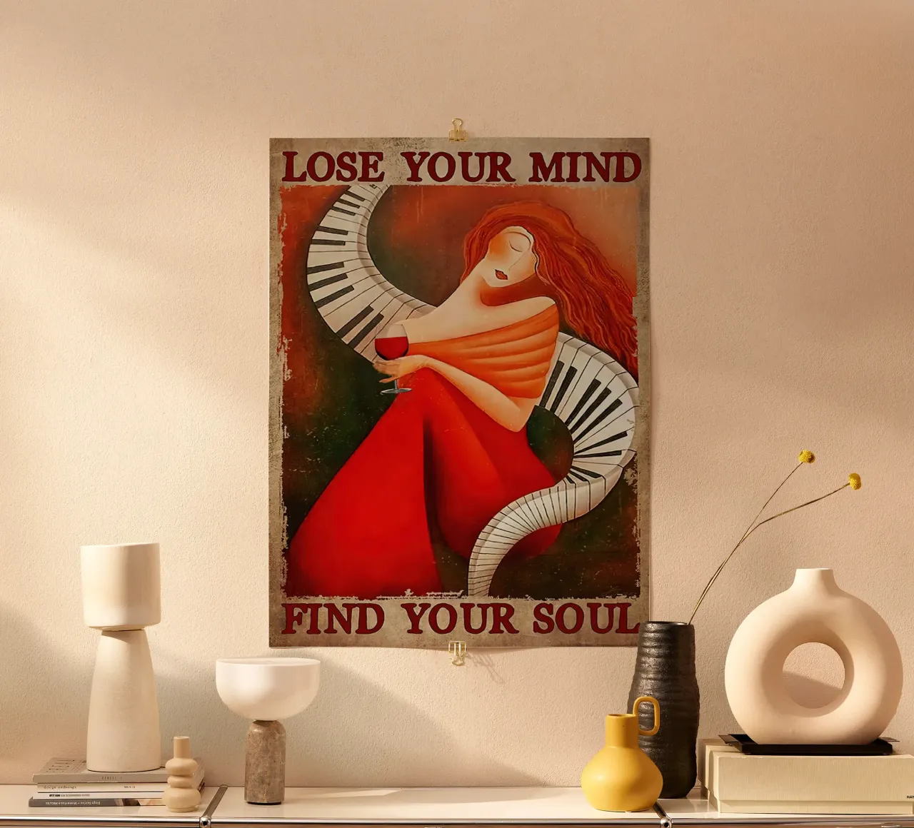 Pianoforte e vino, Perdere la testa, ritrovare l'anima poster con telaio in alluminio da Aaronshop