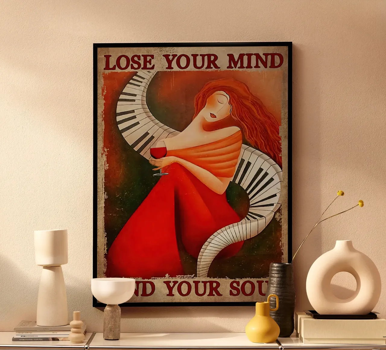 Pianoforte e vino, Perdere la testa, ritrovare l'anima poster con telaio in alluminio da Aaronshop