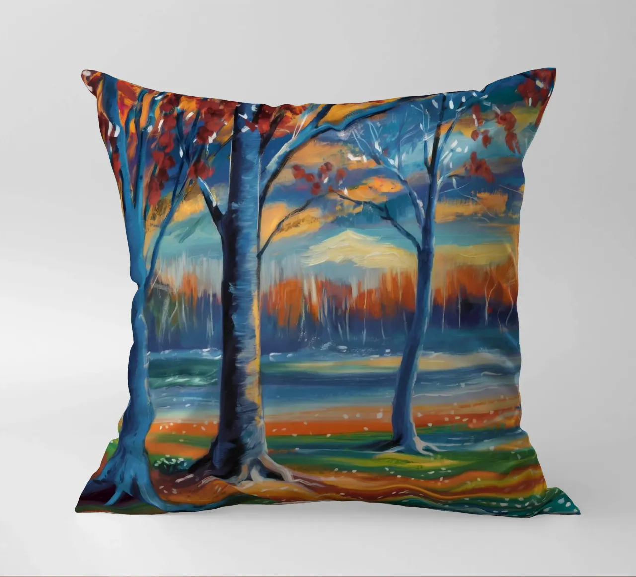 Alberi del ritmo del tramonto cuscino da Solestice Strokes