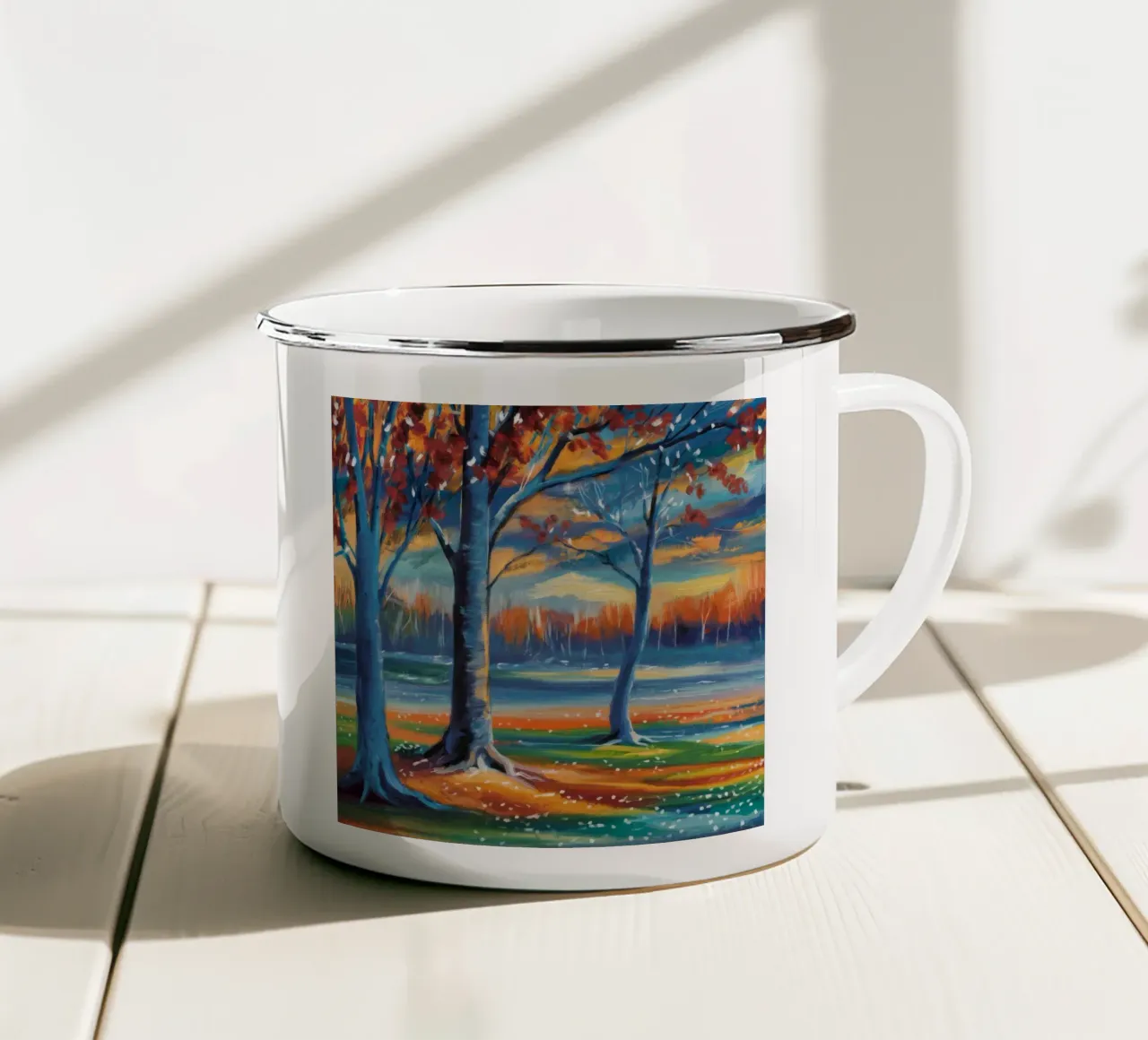 Sunset Rhythm Trees enamel mug by Solestice Strokes
