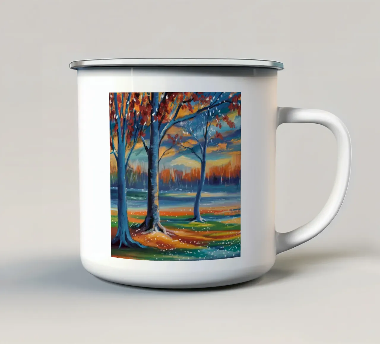 Sunset Rhythm Trees enamel mug by Solestice Strokes