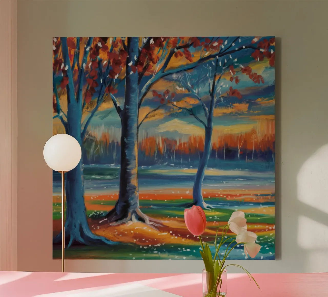 Sunset Rhythm Trees canvas with Floater frame by Solestice Strokes