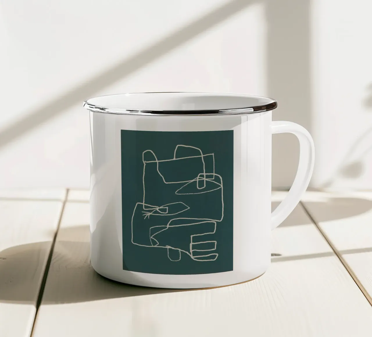 Ritratto astratto in line art tazza in smalto da Little Dean