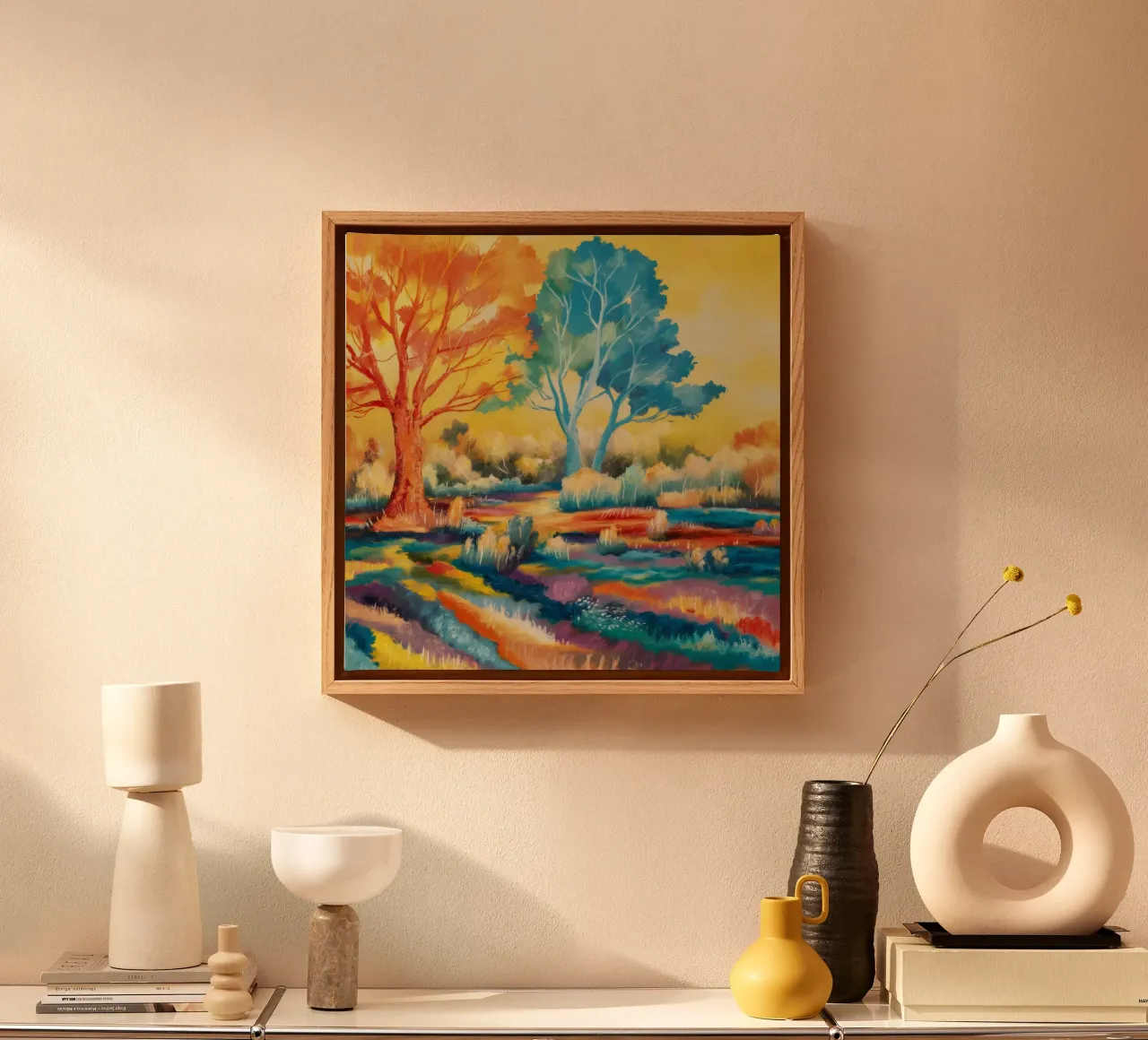 Kleuren Symfonie Velden canvas met Baklijst van Solestice Strokes