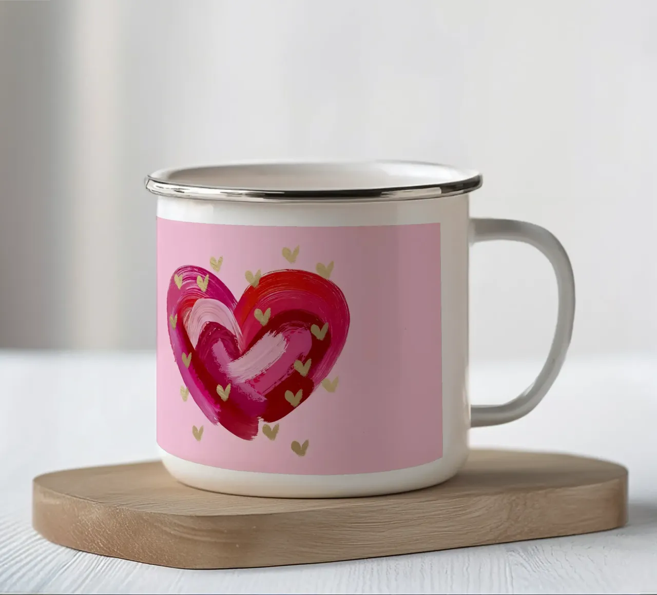 Cuore astratto su rosa tazza in smalto da cafelab
