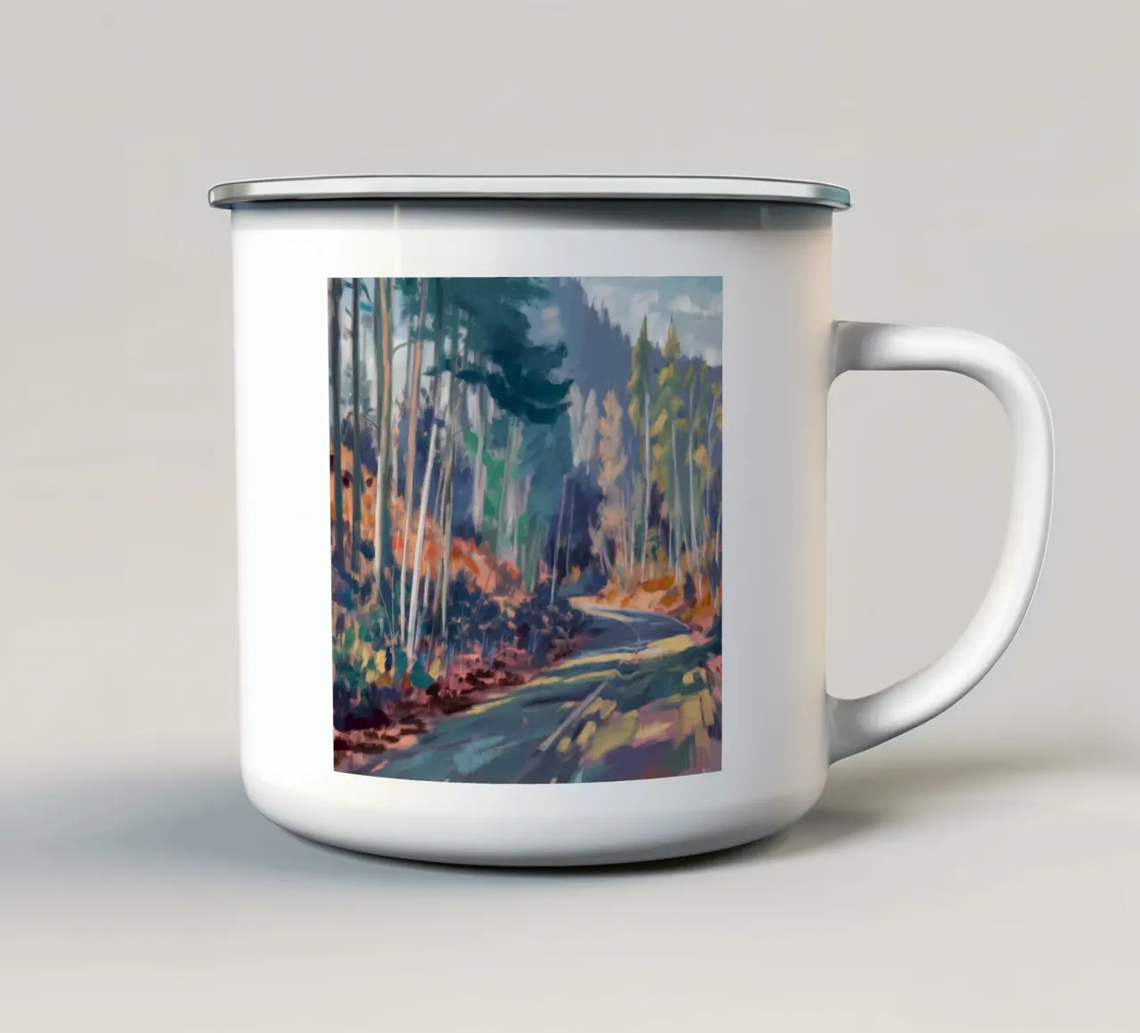 Sentiero oltre i pini tazza in smalto da Solestice Strokes