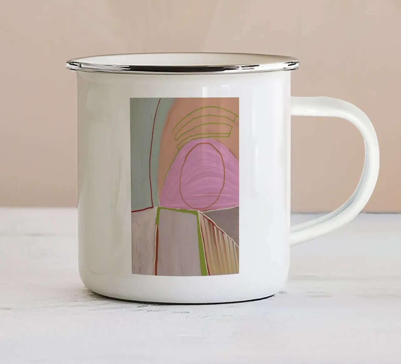Groot abstract olieverfschilderij xv emaille mok van Little Dean