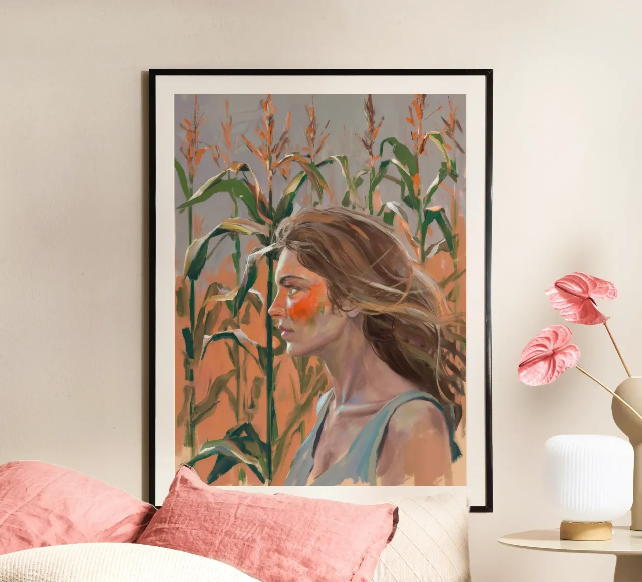 Campo di grano sguardo d'autunno poster con telaio in alluminio da Solestice Strokes