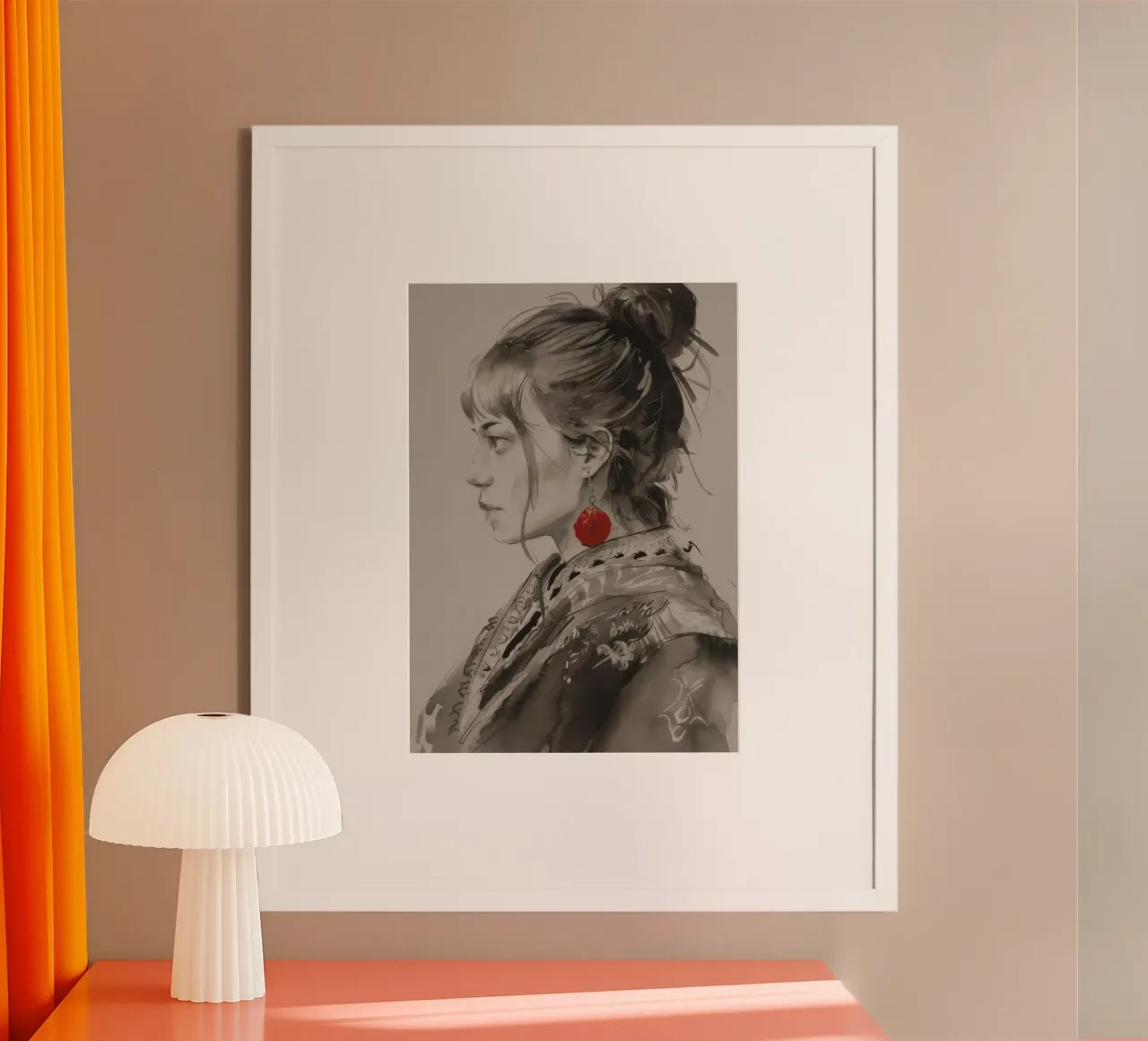 Boucle d'oreille cramoisie Pensée poster avec cadre en bois de Solestice Strokes