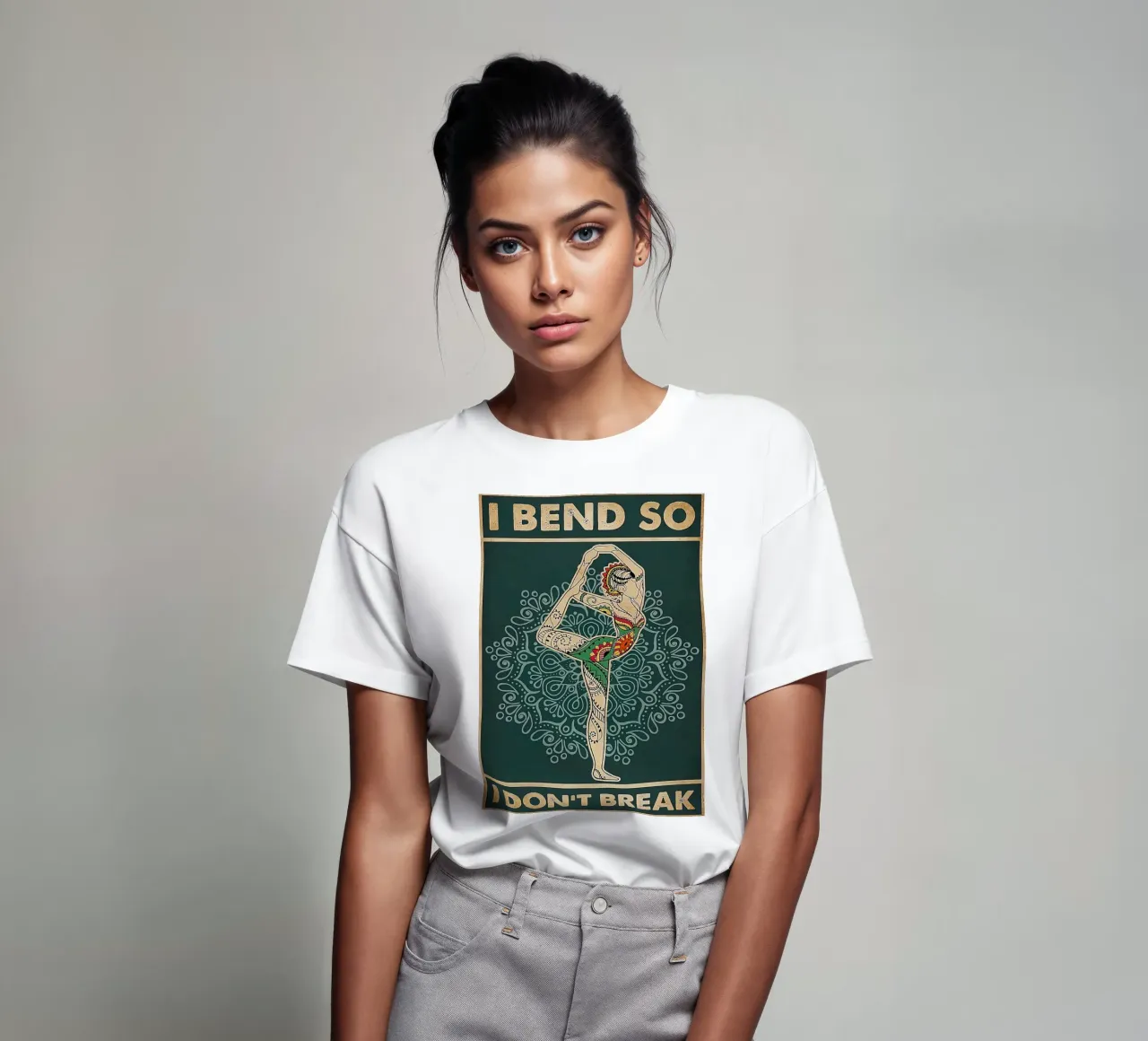 Retro Teal I Bend So I Don T Break Yoga Verticale t-shirt da Aaronshop