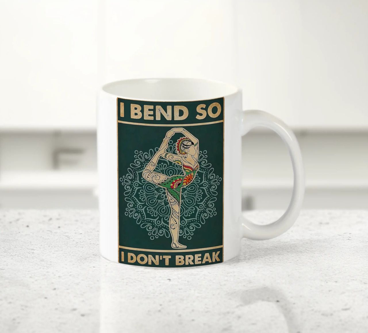 Retro Teal I Bend So I Don T Break Yoga Verticale tazza in ceramica da Aaronshop