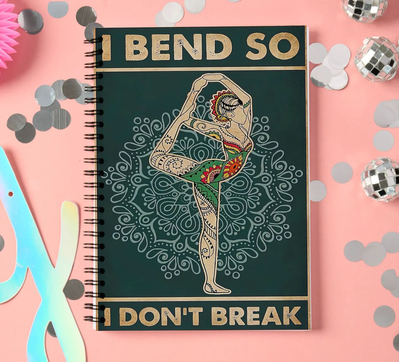 Retro Teal I Bend So I Don T Break Yoga Vertical spiral notebook by Aaronshop