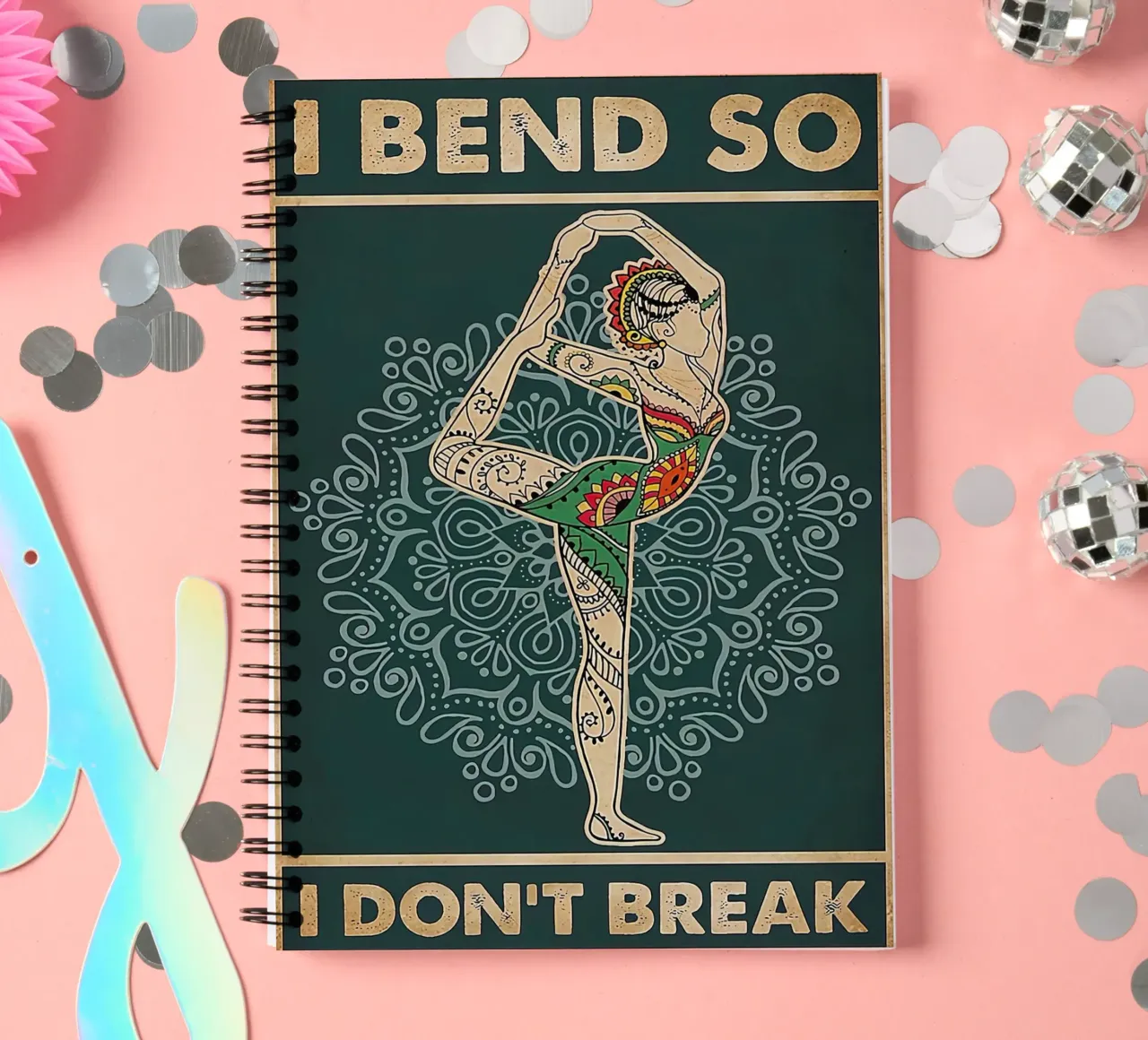 Retro Teal I Bend So I Don T Break Yoga Verticale diario ad anelli da Aaronshop