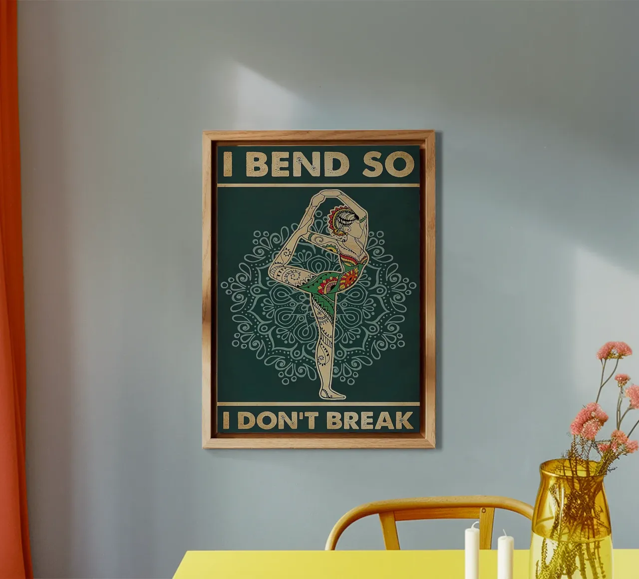 Retro Teal I Bend So I Don T Break Yoga Verticale alluminio dibond da Aaronshop