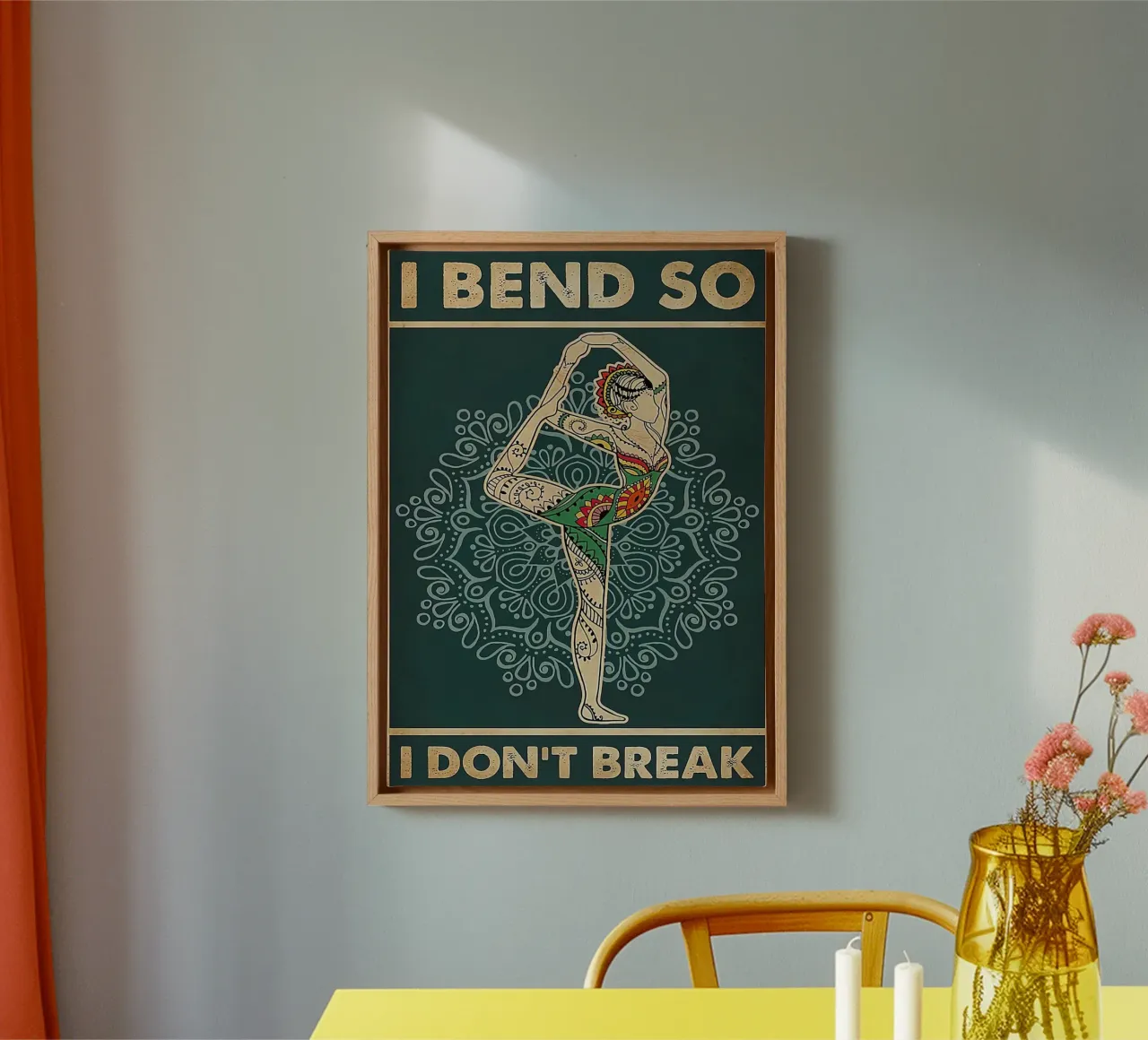 Retro Teal I Bend So I Don T Break Yoga Vertical lienzo de Aaronshop