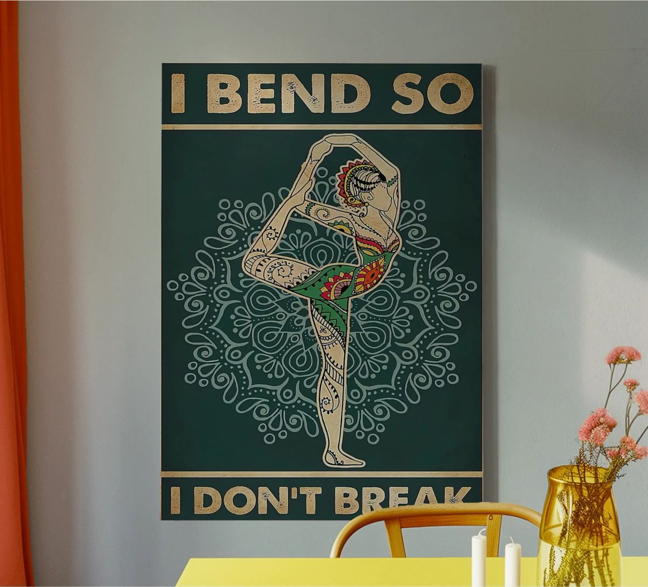 Retro Teal I Bend So I Don T Break Yoga Vertical canvas by Aaronshop