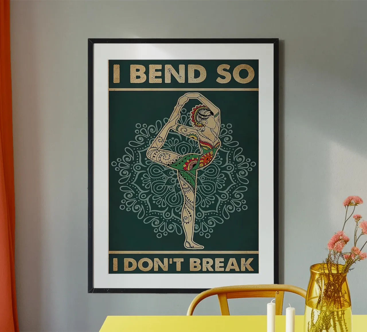 Retro Teal I Bend So I Don T Break Yoga Verticale carta hahnemühle da Aaronshop